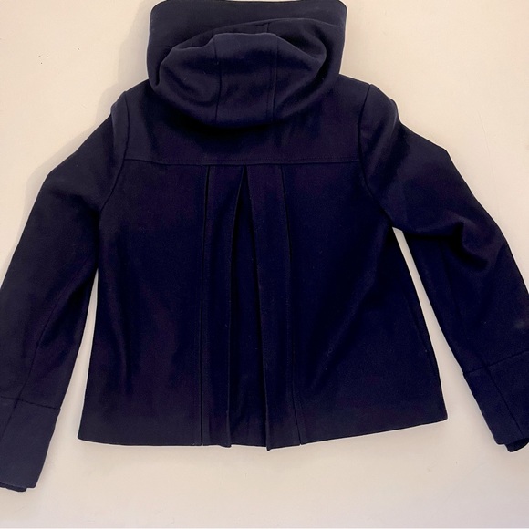Elevenses Anthropologie Women's First Frost Navy Wool Hooded Peacoat Size 8 - Picture 2 of 5